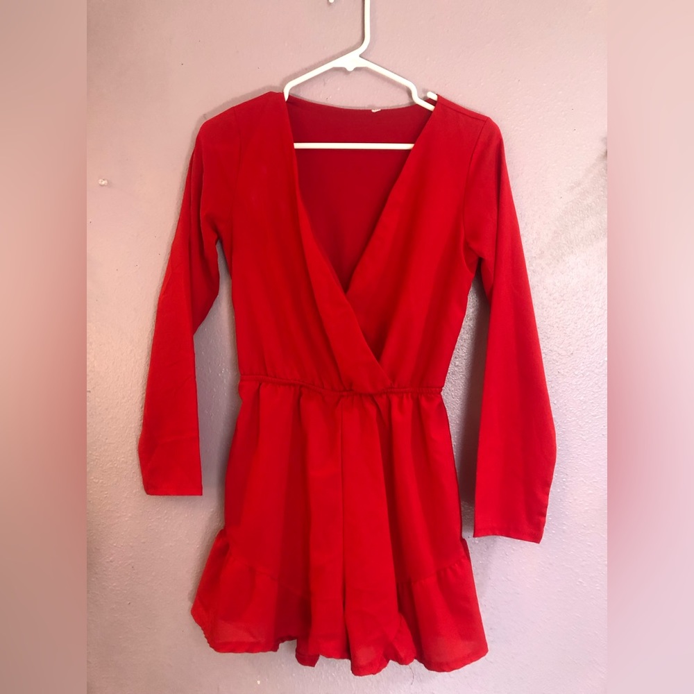 Hot Red Long Sleeve Romper